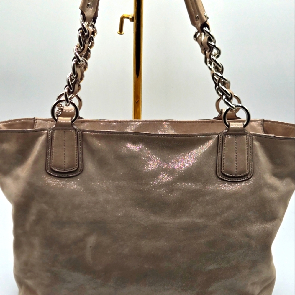 COACH Chelsea East West Beige Shimmer Patent Leather Shoulder Tote Bag - Picture 7 of 15
